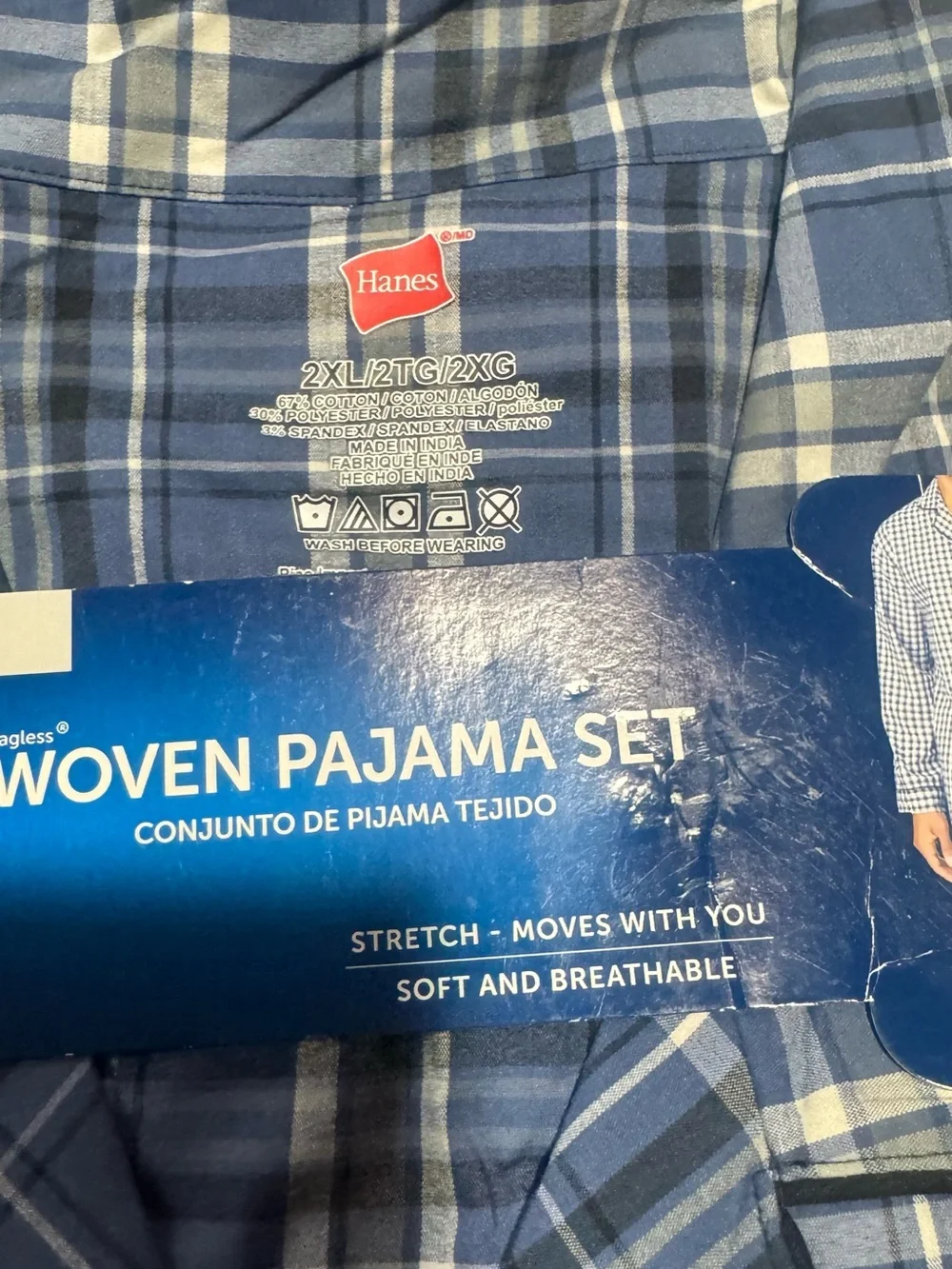 Hanes Boys Blue Plaid Woven‎ Pajama Set